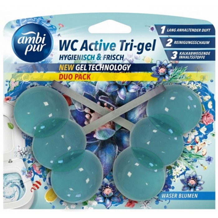 Гелевий підвісний блок для туалету Ambi Pur WC Active Tri-gel Водяні квіти, 2х45 г (825555) - 